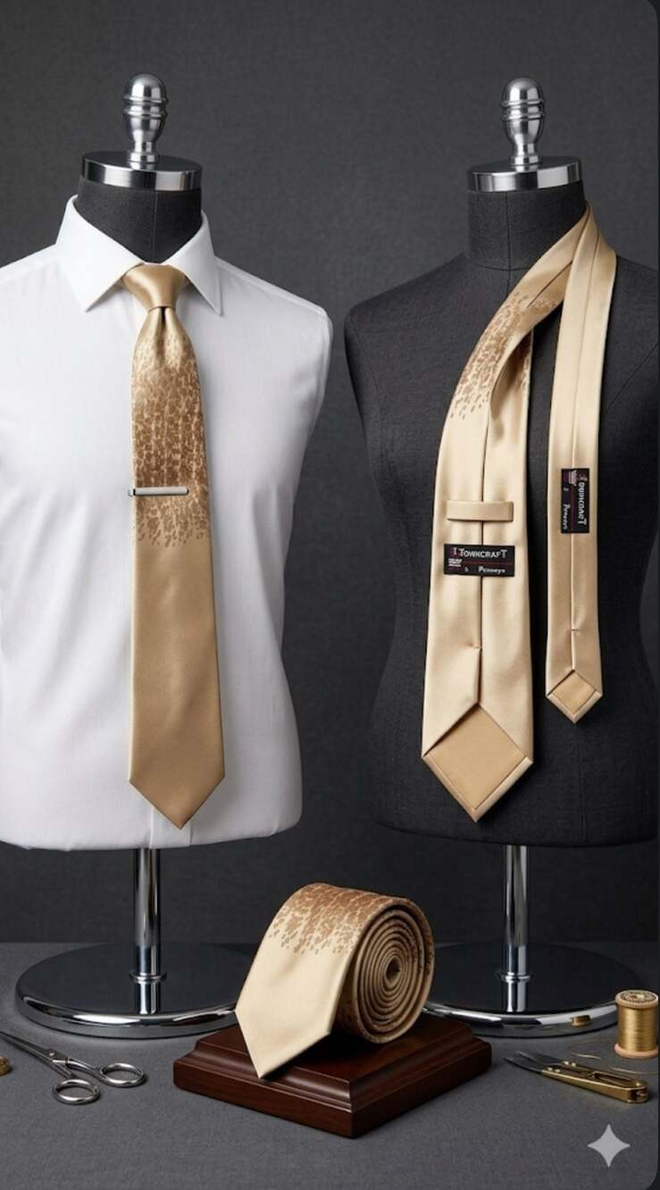 Vintage Towncraft Penneys Gold Satin Necktie with Textured Pattern